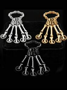 SHEEGIOR Halloween Costume Prop Vintage Distressed Metal Faux Skeleton Ghost Claw Bracelet, Personalized Punk Style Five-Finger Bone Connected Hand Back Bracelet, Dark Subculture Faux Palm Bone Connected Hand Accessory, Suitable For Party, Haunted House, COSPLAY, Dance Outfit Accessory - Metal Faux Bone Claw Bracelet - View 6