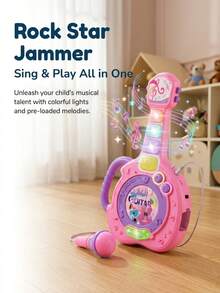 Children's Guitar With Microphone, Flashing Lights And Music Karaoke Function, Supports Phone Connection For Simulated Instrument Performance, Interactive Early Education Educational Toy Suitable For Boys And Girls Party Games, Holiday Halloween Christmas Birthday Festival Gift (Button Color Is Random) - Multicolor - View 6