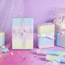 1 捲漸層彩虹雷射銀色亮片禮品包裝紙,印有「Happy Birthday」文字,適用於生日、嬰兒洗禮派對禮品包裝 - 彩色 - 查看 7