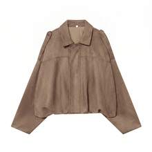 Women's Loose Casual Faux Fur Long Sleeve Single-Breasted Jacket, Suitable For Spring Women's Short Military Green Jacket With Pockets And Metal Buttons, Suitable For Spring And Autumn Winter, Chic & Elegant - Maroon - View 5