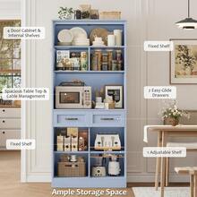 71" Tall Kitchen Pantry Storage Cabinet, Modern Kitchen Hutch Bar Cabinet With Microwave Stand, Wood Buffet Sideboard With Hutch, Cupboard Variant 1 - Light Blue + Bronze Handles - View 7