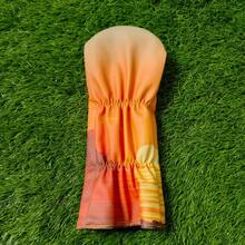 New Chinese Style Oriental Artistic Golf Club Head Cover, Club Protection Sleeve, Sun-Chasing Crane Landscape Sunset Full Print Pattern, Wear-Resistant PU Leather Driver Protector - Coral Orange - View 7