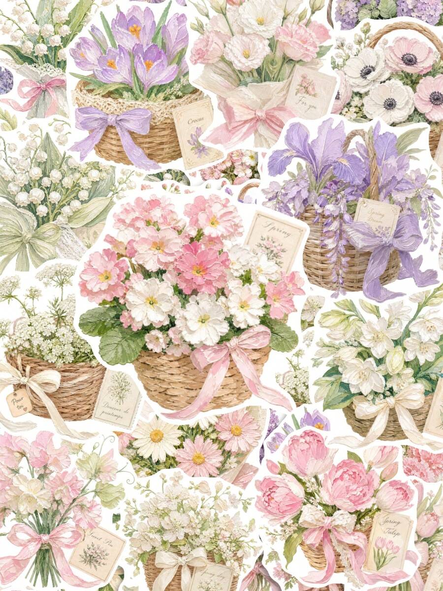50 piezas de pegatinas flexibles de flores de cinta en tonos pastel suaves de primavera, para renovar caja de almacenamiento de escritorio, tablet y dormitorio de verano, estilo curativo y femenino, suministros DIY para manualidades y útiles escolares - 7*6*1 - Ver 1
