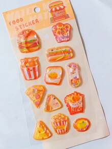 Cute Mixed 3D Embossed Crystal Kids Stickers, Cartoon Mini Hamburger Ice Cream Milk Tea 3D Planner Stickers - Multicolor - View 10