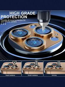 Película protectora de lente de cámara compatible con Apple 16 Pro/16 Pro Max/15/14/13/12/11/Pro/Pro Max/Mini Series, cubierta mate de cámara, protector de lente trasero de vidrio templado de alta definición, regalo para cumpleaños, familia, amigos, material de aleación de metal, vidrio templado de cobertura completa, protector de lente, accesorios para teléfonos, resistente al agua, a prueba de golpes, anti-caída, resistente a los arañazos, anti-huellas - oro del desierto - Ver 3