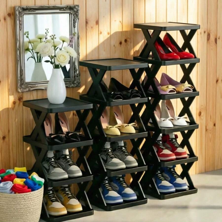 Multi-Layer Narrow Shoe Storage Rack, Foldable X-Shaped Shoe Organizer, Space-Saving Vertical Shoe Rack, Suitable For Entryway, Hallway, Bedroom, Apartment - Multicolor - View 1