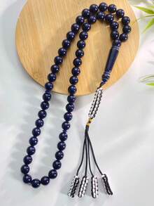 1 pieza 51-Cuentas de resina azul marino brillante, Tasbih de borla tejida a mano, Rosario de oración y recitación islámica portátil - Multicolor - Ver 4