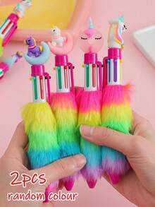 1pc Cartoon Unicorn Plush Ballpoint Pen, Includes 6pcs Colored Ink, Random Color (Random Style). Stationery, Unicorn, Unicorn Pen, Stationery, Unicorn, Random, Girls Skincare, Plush, The Last Unicorn, Back To School - Multicolor - View 12