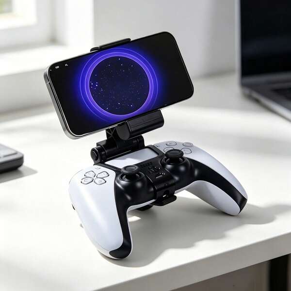 Phone Mount Clip Compatible With PS5 Controller, 180° Dual Angle Adjustable & Retractable Mobile Gaming Holder, Secure Anti-Slip Smartphone Clamp For Remote Play Gaming
