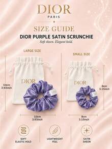 Dior 紫色緞面髮圈 10cm/8cm，柔軟緞面附品牌 Logo 印花，彈性不勾髮，適合日常髮型造型，附禮盒 - 紫色 - 查看 4