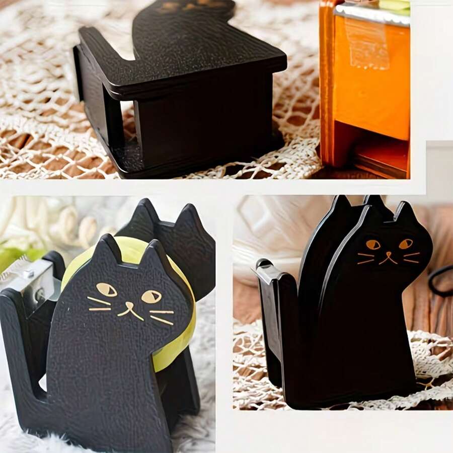 1pc/2pcs Cute Cat Tape Dispenser, Vintage Tape Cutter, Includes 1 Roll Of Tape, Suitable For Home Office Desk - A - View 1