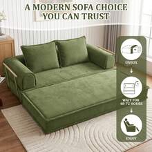 AMICLIBER 79" Futon Sofa Bed, Convertible Sofa Bed With Fixed-Shape Frame, 5-In-1 Cloud Boneless Couch With Corduroy Cover, Compressed Sleeper Sofa Bed In A Box, Boneless Loveseat Daybed For Living Room - Green - View 10