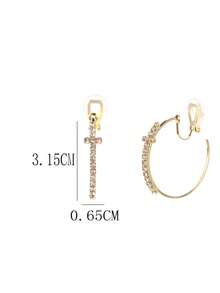 1 Pair Fashionable New Rhinestone Cross Circle Clip-On Earrings For Women, No Piercing Required, Elegant Elegant Ear Jewelry - Ear Clip - View 3