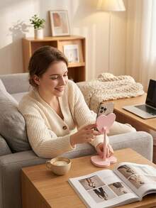 Cute Heart-Shaped Adjustable Height Phone Stand, Adjustable Angle Desktop Holder, Universal Phone And Tablet Slouchy Bracket For Watching Movies, Girly Style Holiday Gift - View 5