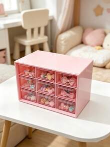 1pc 9-Grid Plastic Desktop Drawer Storage Box, Hair Accessories Organizer, Suitable For Girls Room Decor, Baby Girl Supplies - Multicolor - View 7