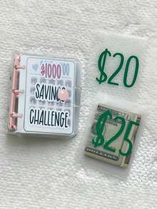 1000 Savings Challenge Binder Envelope Savings Challenge Binder Reusable Mini Budget Book Home Office Back To School Travel Essentials - Multicolor - View 2
