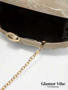 Women's Fashion Asymmetric Metal Box Clutch Bag, Golden Wedding Bride Shoulder Crossbody Chain Bag For Prom - Apricot - View 9