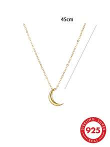 1 pieza Collar fino con colgante de media luna minimalista y cool de plata de ley S925, cadena elegante y versátil para la clavícula, ideal para uso diario y casual, atmósfera suave, exquisito pequeño regalo para novia y mejor amiga - luna - Ver 9