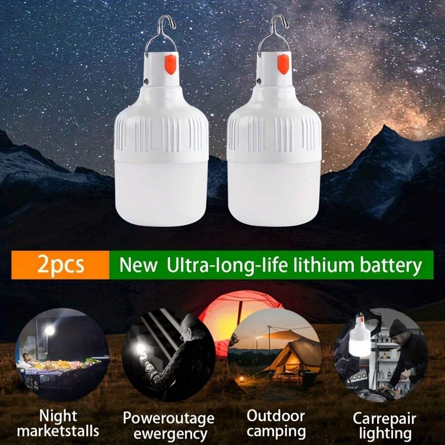 1 buah Bohlam Lampu LED Portabel untuk Perjalanan dengan Pengait, Lampu Kerja Darurat Isi Ulang USB, Lentera Lampu Sorot Genggam, Cocok untuk Memancing di Luar Ruangan, Berjalan Kaki, Berkemah - Lampu Berkemah - View 1