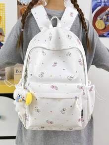 Cute Cat Print Backpack For Women, Large Capacity Student School Bag. Can Hold Textbooks, Insulated Cup, Folding Umbrella, Power Bank, Cosmetics. Suitable For Daily Classes, Library Study, Daily Commute, Moms Out With Kids, One Bag For All Occasions! No Accessories Included. - Multicolor - View 3