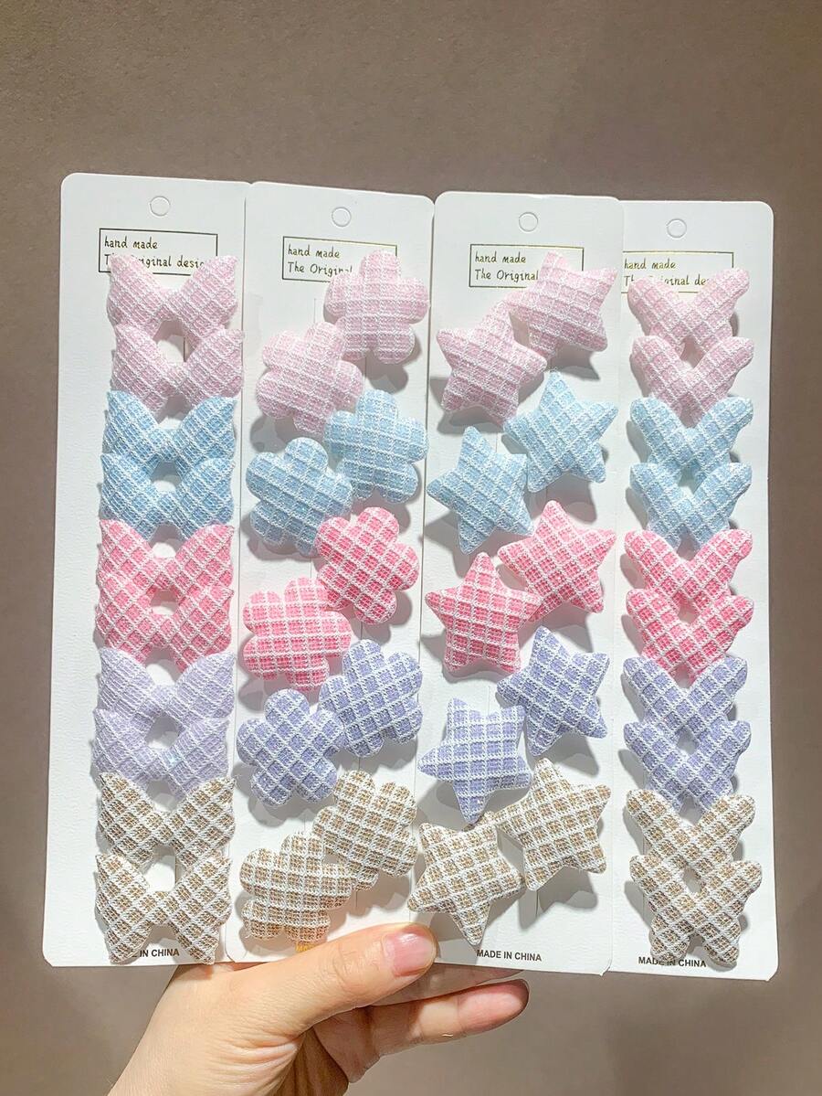 10pcs Multicolor Plaid Mixed Butterfly & Starfish Hair Clips, Cute Girls Hair Accessories Hairpins - Multicolor - View 1