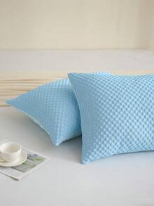 Cooling Pillowcases (2pcs/Set) Ice Silk Breathable Sweat-Absorbent Instant Cooling Air-Conditioner-Like Coolness Super Soft Summer Cool Sleep Essential No Filling - Baby Blue - View 6