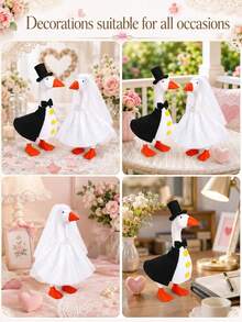 Zixumild Desk Goose Wedding Outfit 2-Piece Set For 7" Mini Goose, Bride Dress &Amp; Groom Tuxedo Desk Geese Clothes Accessories For Tabletop Wedding Decor Favors - ColorA - View 5