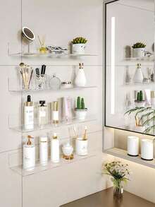 2pcs 15-Inch Acrylic Floating Shelves, Wall Mounted Bathroom Storage Racks, Invisible Transparent Bathroom Organizer, Home Decor Bookshelf - 無色 - View 9