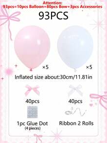 20/93 piezas Globos de látex rosa y blanco de 12 pulgadas, lazos de cinta, clips para globos, set de decoración de globos con cinta para fiesta de cumpleaños, aniversario, fiesta festiva - Multicolor - Ver 7