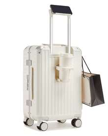 Suitcase With Cup Holder Zip Free Aluminium Frame PC Hard Shell Luggage 20 Inch Cabin 24 Inch Medium 28 Inch Large TSA Lock 3 Piece Luggage Set White - White - View 2