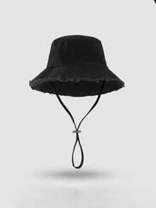 Women's Drawstring Trim Bucket Hat, Adjustable Chin Strap Design, Distressed Effect, Soft Fabric, Sun Protection, Windproof, Fashionable Versatile, Suitable For Travel, Beach, Vacation, Daily Casual Wear - Multicolor - View 4