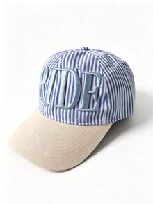 新娘棒球帽，3D刺繡，藍白條紋拼色，可調節彎帽簷女款爸爸帽，單身派對、新娘送禮 - 棒球帽 - 查看 2