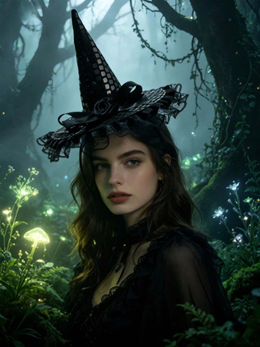 1PC/Set Halloween Atmosphere Headpiece Sequin Pumpkin Hat Headband Witch Party Performance Prop Lace - View 1