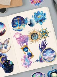 50Pcs Witchy Celestial Galaxy Stickers, Aesthetic Moon Star Zodiac Constellation Waterproof Cutouts For Junk Journal Scrapbook Card Planner Making - Multicolor - View 6