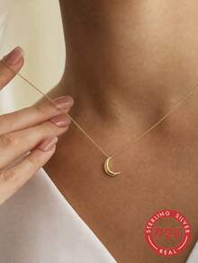 1 pieza Collar fino con colgante de media luna minimalista y cool de plata de ley S925, cadena elegante y versátil para la clavícula, ideal para uso diario y casual, atmósfera suave, exquisito pequeño regalo para novia y mejor amiga - luna - Ver 12