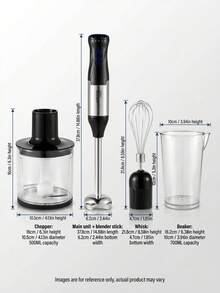 SOKANY 1000W 高功率靜音手持式浸入式攪拌機，4合1多功能，5段可調速，不鏽鋼材質，附打蛋器、500ML食物切碎機、700ML量杯，防濺刀片，適用於奶昔、奶油、湯品、嬰兒食品、堅果研磨、烘焙 - 銀色 - 查看 5