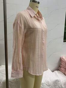 Women's Spring/Summer Lightweight Elegant Casual Jacquard Shirt Pink - Pink - View 5