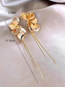 1 Pasang Anting Rumbai Panjang Bunga Logam Emas Baru dengan Rhinestone, Anting Modis Unik dan Serbaguna untuk Pemakaian Sehari-hari Wanita - subang - View 3