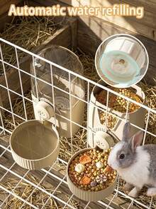1pc Automatic Gravity Pet Water Bottle & Feeder, Suitable For Small Animals Rabbit, Guinea Pig, Bunny, Ferret, Puppy, Cat, Space-Saving Anti-Spill Detachable Drinking & Feeding Bowl, Cage-Mounted Drinking & Feeding Station, Premium Cage Accessory - View 1