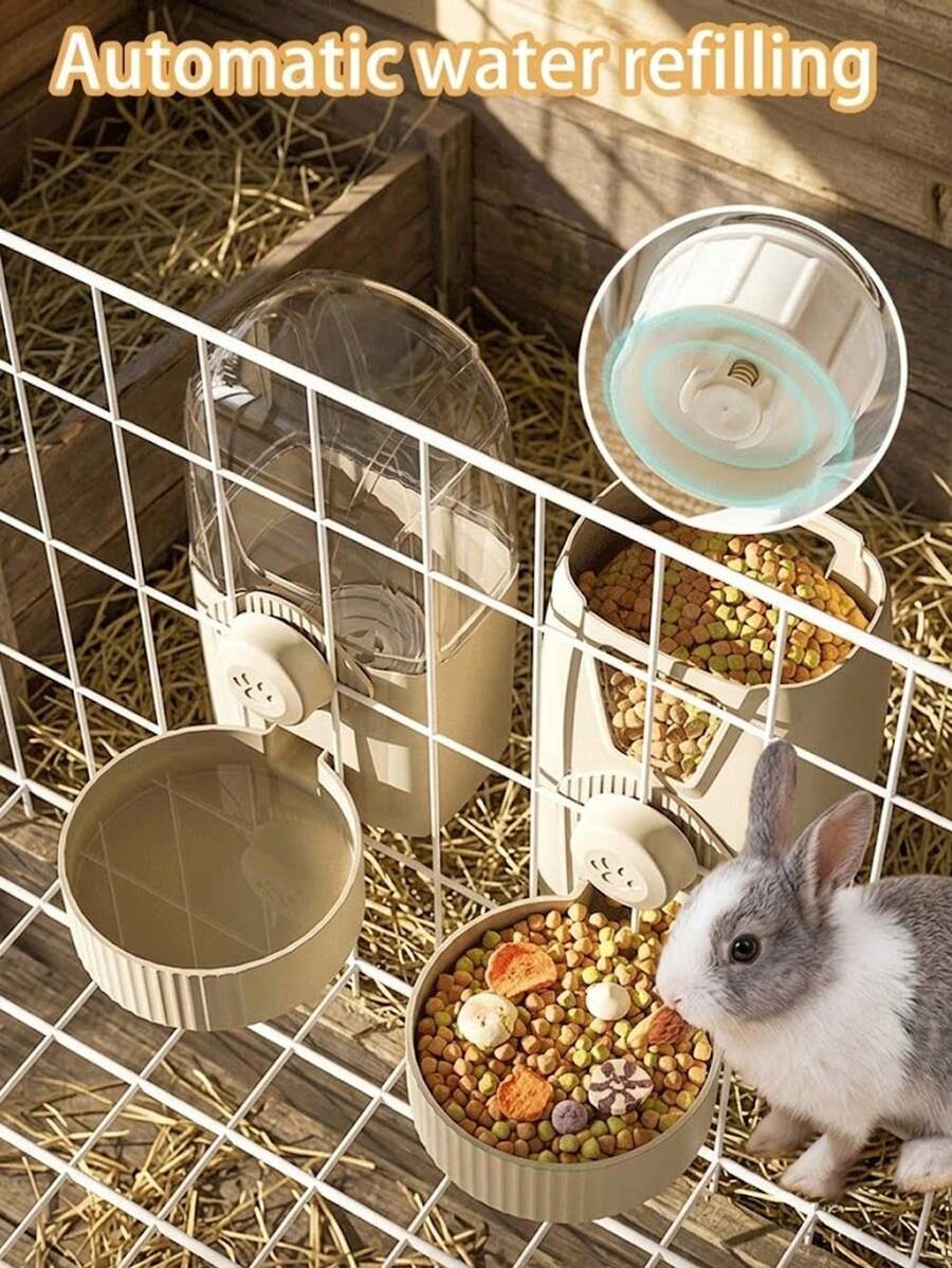 1pc Automatic Gravity Pet Water Bottle & Feeder, Suitable For Small Animals Rabbit, Guinea Pig, Bunny, Ferret, Puppy, Cat, Space-Saving Anti-Spill Detachable Drinking & Feeding Bowl, Cage-Mounted Drinking & Feeding Station, Premium Cage Accessory - View 1