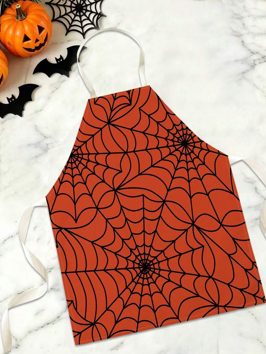 1PC Halloween Series Pattern Single-Sided Printed Apron, Unisex Home Kitchen Halter Tie Apron, Home Decor Kitchen Cooking Anti-Stain Apron - Multicolor - View 1