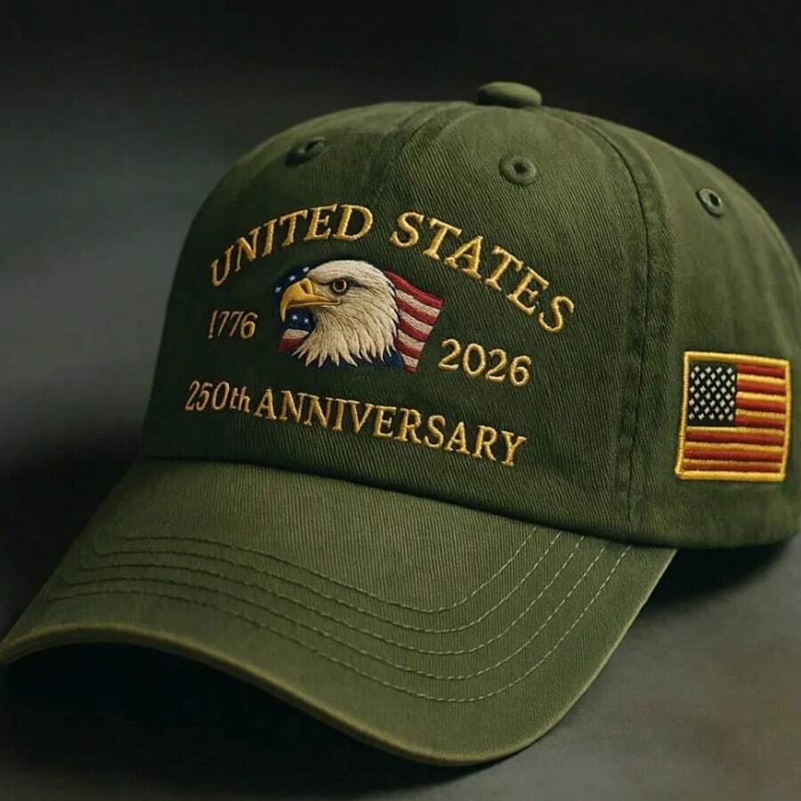Boné de Beisebol Patriótico 100% Algodão Verde Exército 250th Aniversário dos EUA, Bordado Águia Careca & Bandeira, Boné Ajustável de Pai, Estilo Militar Vintage, Boné Casual Unissex para Sol, Edição do Dia da Independência - Boné de beisebol - Visão 1