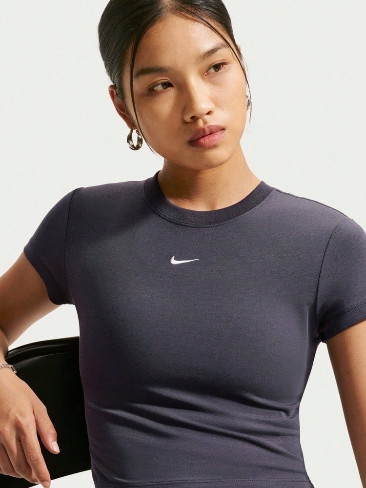 Nike Women's AS W NSW NK CHLL KNT CRP Short Sleeve T-Shirt Knit Collarless Short THF9539-014 - Grey - View 1