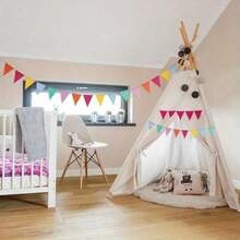1/4pcs 4m Yellow Jute Triangle Bunting, Colorful Linen Triangle Flags, Reusable Fabric Triangle Garland, Suitable For Birthday, Wedding, Home Decor Hanging, Spring Decoration, Easter Basket Filler, Photography Backdrop, Bohemian Style Decor - Multicolor - View 6
