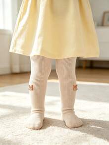 4 Pairs Baby Girls Vertical Stripe Rabbit & Cat Pattern Leggings Tights, Solid Color, Casual Versatile, Suitable For All Seasons, Back To School - Multicolor - View 6