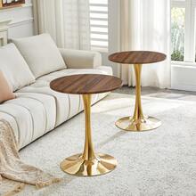 60 Cm Round Side Table / European Style Small Dining Table / MDF Dining Table / Non-Slip And Quiet Table Legs / Suitable For Living Room And Dining Room - 金色+胡桃木色 - 查看 8
