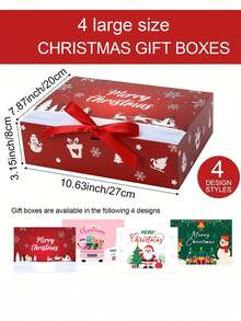 1set Christmas Themed Covered Party Gift Box Packaging, Multi-Color Bow Ribbon, Perfect For Holiday Decoration Gift Box, Christmas Gift Box, Christmas Decoration, Christmas Gift, Thanksgiving Gift, Holiday Party Souvenir Decoration Packaging Box - A - View 4