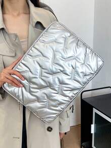 Bolsa de almacenamiento para portátil y tableta de unicolor con diseño floral minimalista de lujo, multi-tamaño, funda para computadora - Plateado - Ver 6