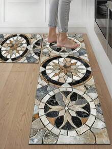 1pc Vintage Floral Marble Pattern Diatomaceous Earth Kitchen Anti-Slip Mat 3.5mm, Cuttable, Absorbent & Anti-Fatigue, Kitchen Rug Bathroom Mat Hallway Entryway Outdoor Garden Indoor Small Carpet Toilet Mat - Multicolor - View 1