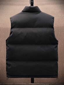 Men's Solid Color Minimalist Casual Cotton Padded Loose Vest Jacket - Black - View 3